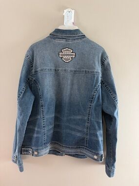 Harley Davidson Stretch Denim Jacket Rhinestone Studs 1W XL